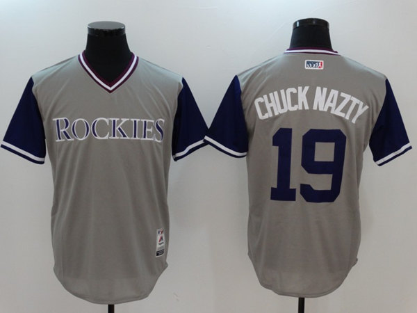 Men's Colorado Rockies #19 Charlie Blackmon "Chuck Nazty" Grey Stitched Jersey